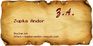Zupka Andor névjegykártya